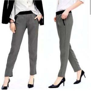 Banana Republic Drapey Crepe Pant Urban Gray Faux Leather Trim Women sz 10 Short